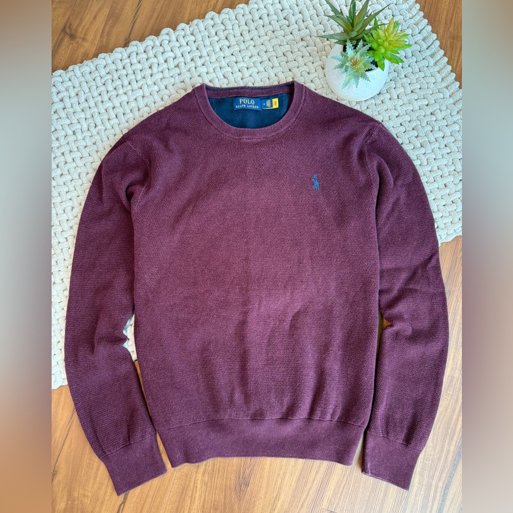 Ralph Lauren | Men’s Textured Cotton Crewneck Sweater Aged Wine Heather | Medium
